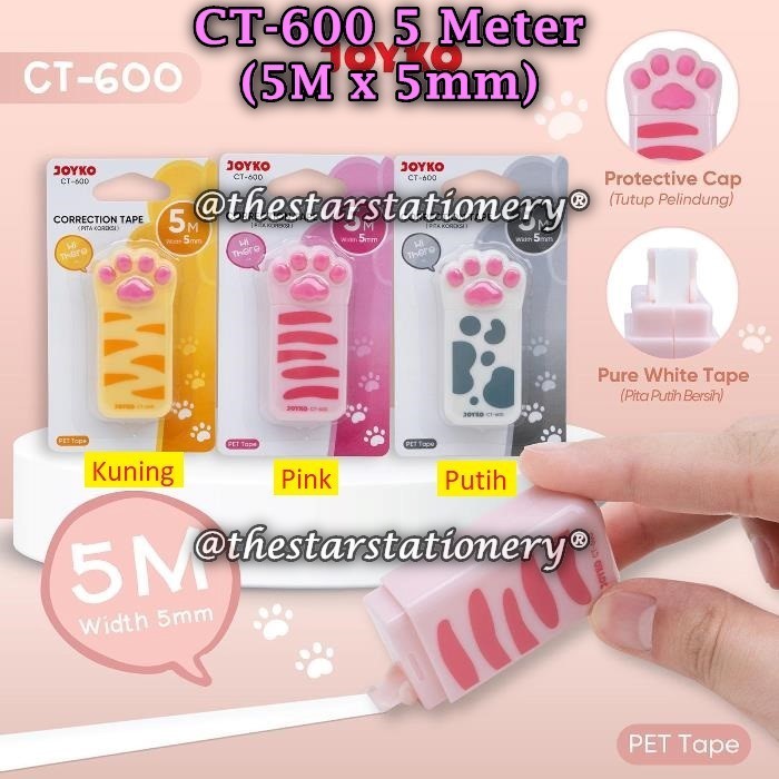 (1 Biji) Correction Tape JOYKO CT-600 (5 M x 5 mm) / Pita Koreksi Correction Tape CT-600 (1 Buah)