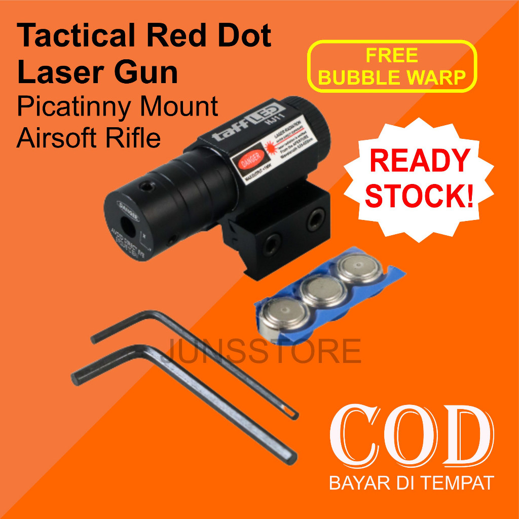 Laser Tactical Red Dot Gun Picatinny Mount Airsoft Rifle With 3 Pcs Baterai LR44 Kunci L dan Mount R