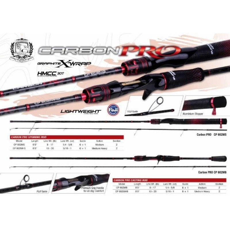 Joran Pancing Team Seahawk Carbon Pro Spinning dan Baitcasting