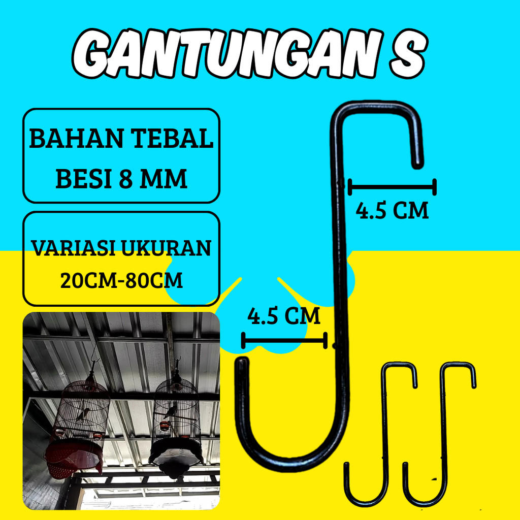 besi S,cantolan besi S/gantungan kandang burung/gantungan pot bunga