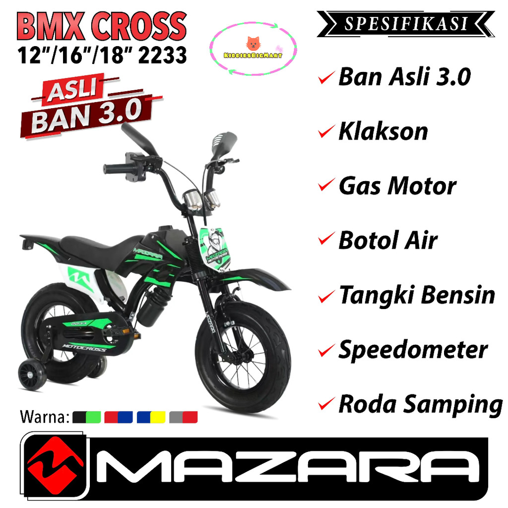 Sepeda Anak MAZARA 2233 Ukuran 12 / 16 / 18 Inch Model BMX Motor Cross