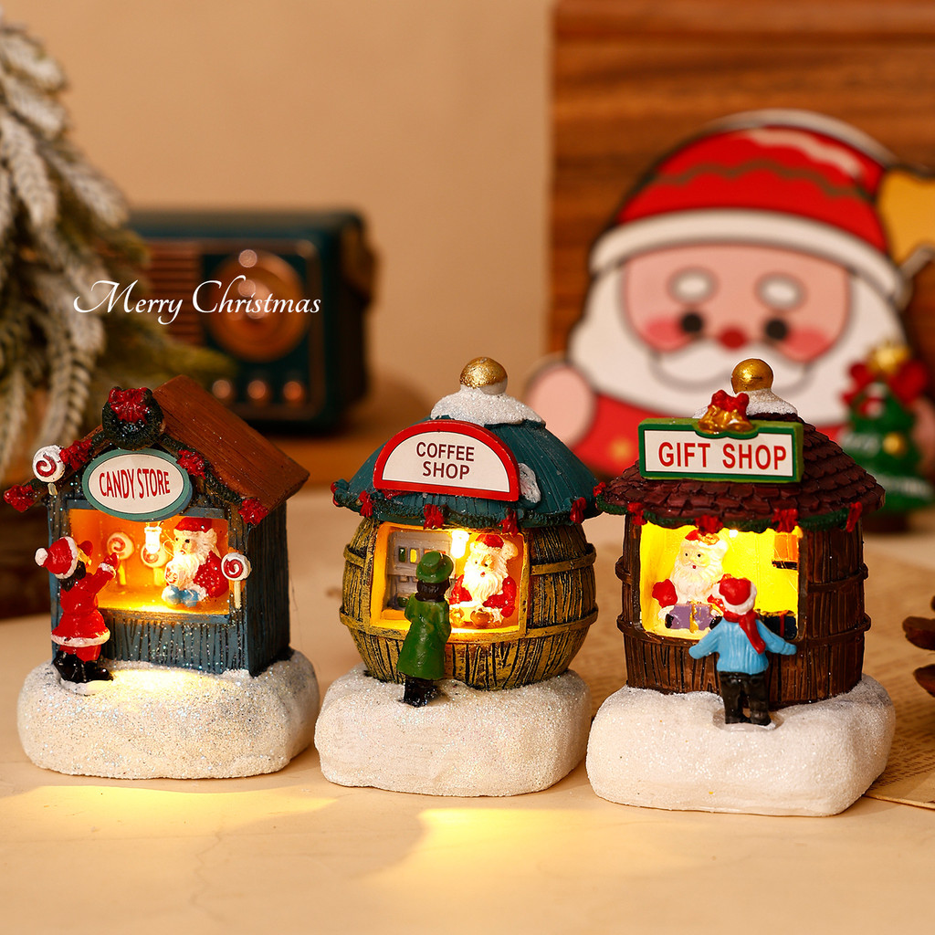 Ornamen Kecil Kreatif Natal untuk Meja Resin Dekorasi Kantor Pohon Natal Santa Claus Hadiah Display