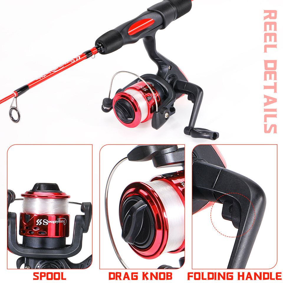 Sougayilang Ice Fishing Combo 68cm 2 Section EVA Handle Ice Fishing Rod with 5.2:1 3BB Fishing Reel 