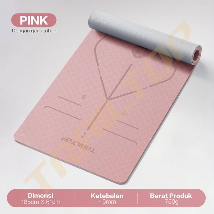 Matras Yoga Premium TPE Yoga Mat Anti Slip Matras Olahraga Tebal 6/8 mm - TPE Pink 6mm-Motif