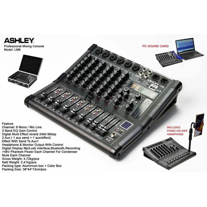 Mixer ASHLEY 6 Channel LM6 Original USB Bluetooth Record MP3 BARU