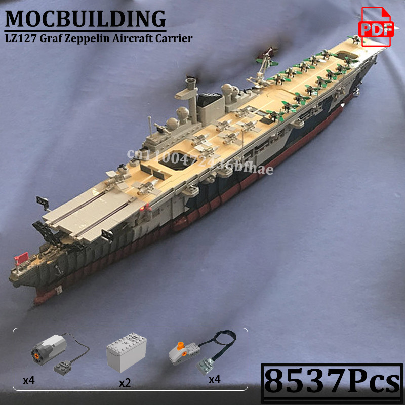 Graf Zeppelin Aircraft Fighter Carrier Bricks Model MOCBUIG Creative WW2 Military Battleship Constru