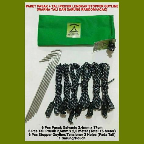 Paket Pasak Tali Prusik Lengkap Guyline Untuk Tenda dan Flysheet Camping Outdoor - Hitam