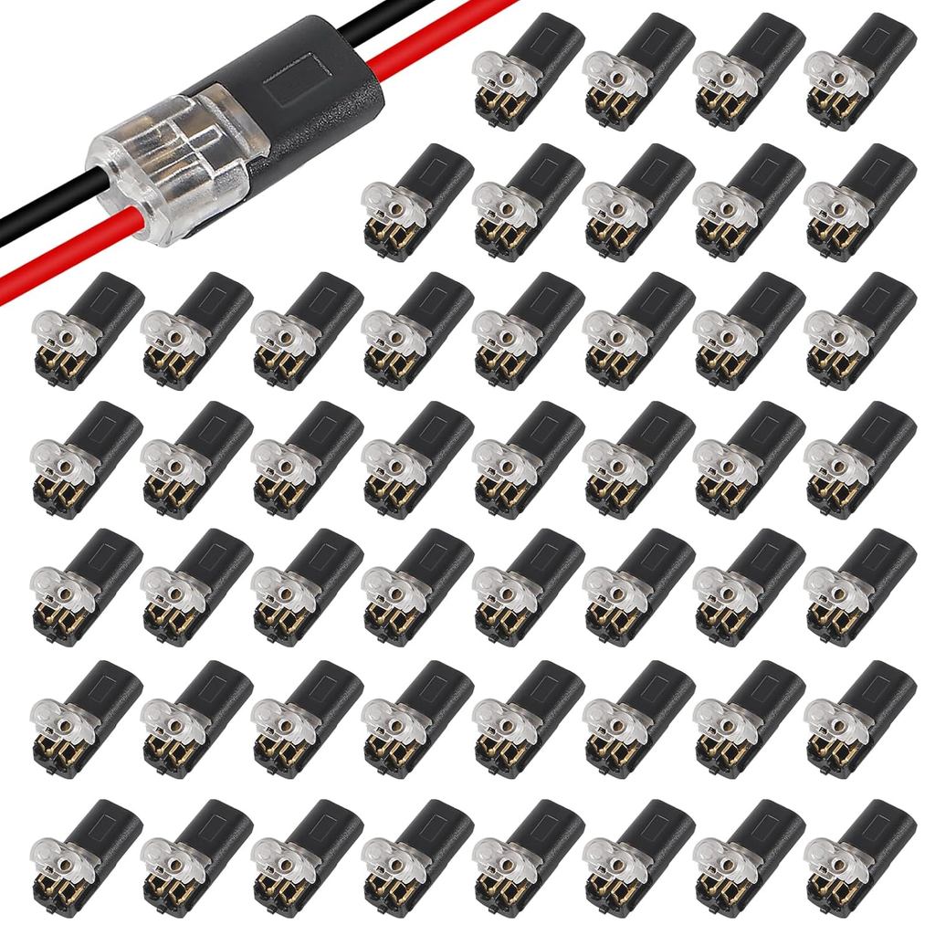 50pcs 2 Pin 2 Way Universal Compact Wire Terminals No Wire-Stripping Required Wire Connectors Quick 