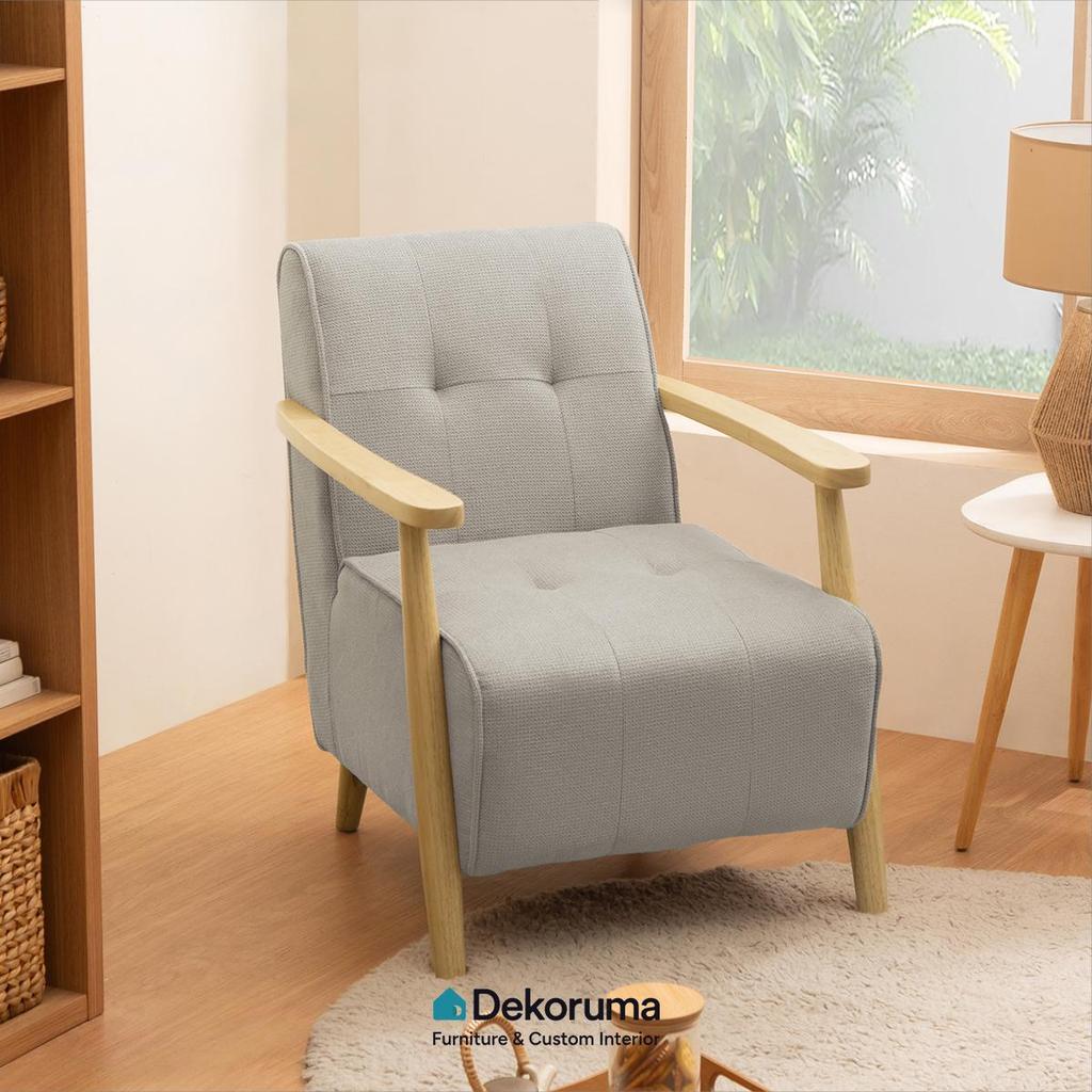 Dekoruma OKU Sofa 1 Dudukan Kain / Sofa Single Ruang Tamu / Sofa 1 Seater - Abu-Abu Muda