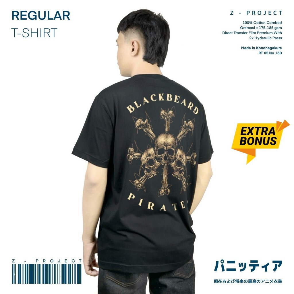 Zetproject | Blackbeard Pirates Kaos Anime Regular Fit Lengan Pendek