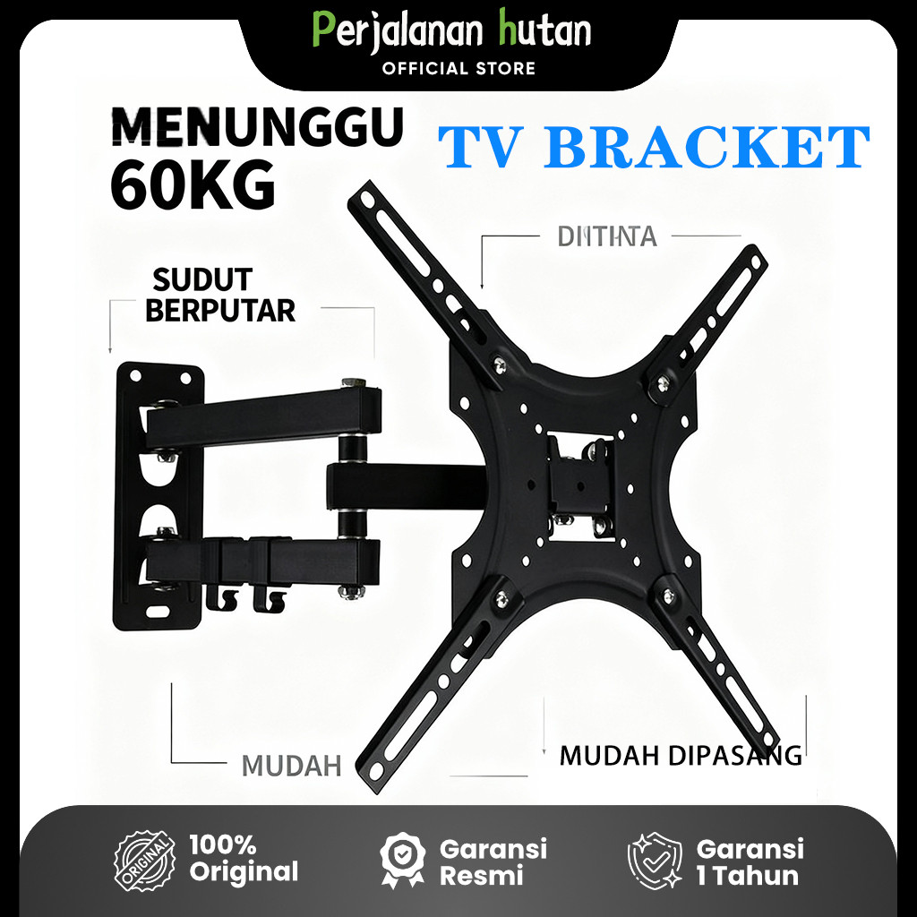 Bracket TV Goyang Universal - Bracket Putar & Extendable untuk TV 32-55 Inch - Bisa Swing Kiri Kanan