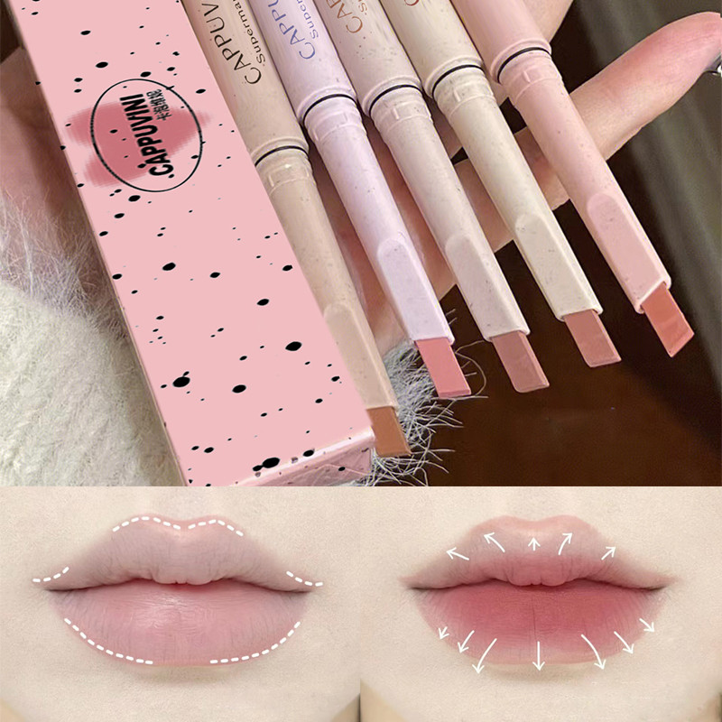 Matte Nude Lip Liner Pink Lipstik Garis Bibir Pensil Makeup Tahan Lama Tahan Air Warna Coklat Menari