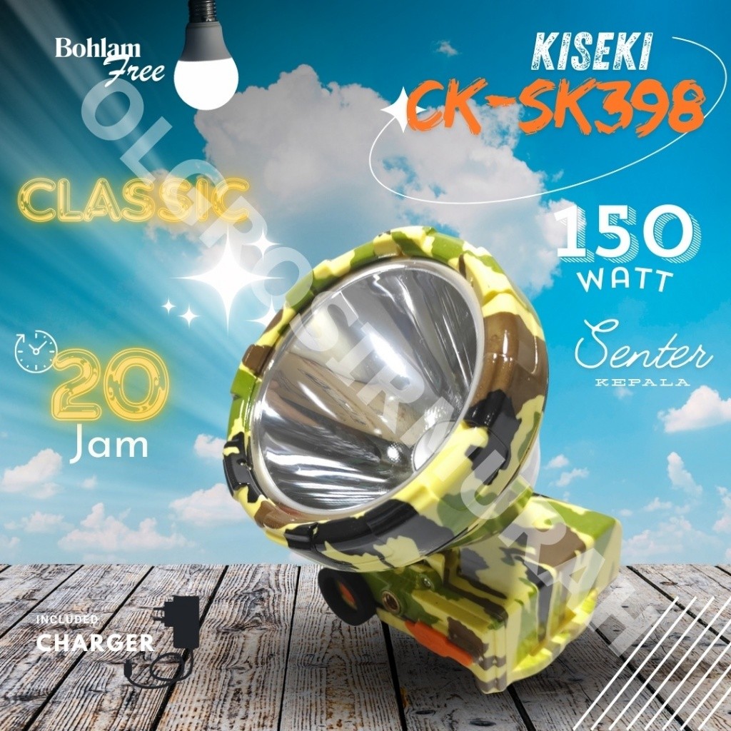 baru Senter Kepala Kiseki CK-SK398 Putih/Kuninig 150 Watt Charger bonus Lampu