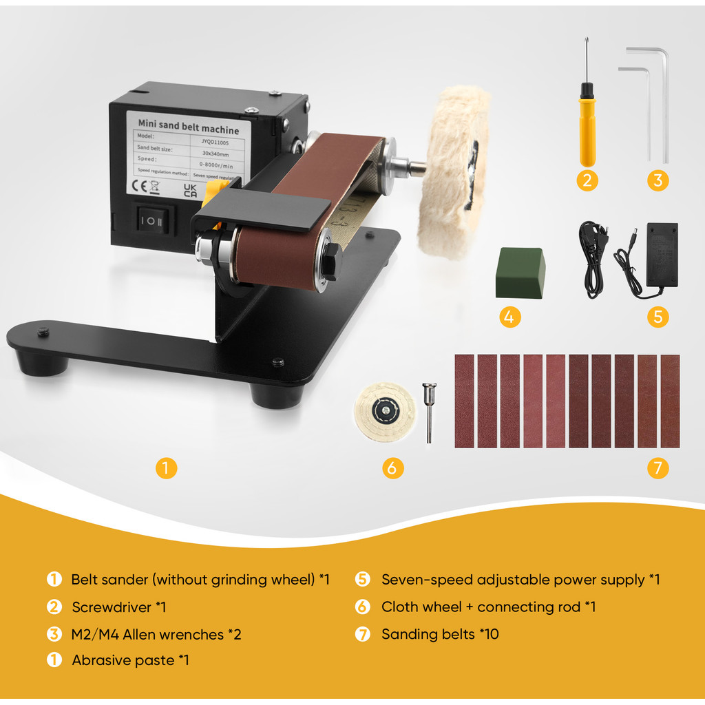Stock siap + COD Mesin Amplas Sabuk Mini Listrik | Mesin Poles & Gerinda DIY 7 Tingkat Penyesuaian D
