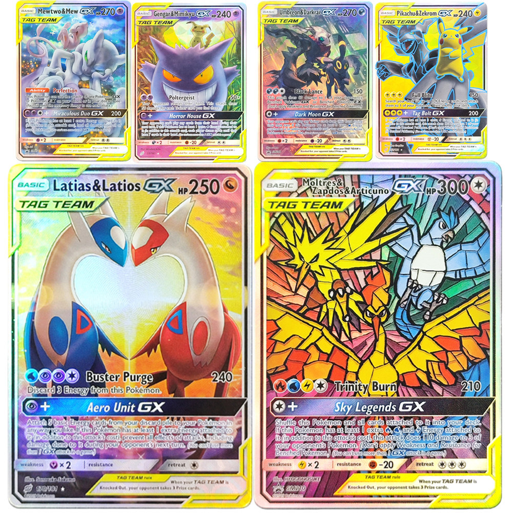 Y Pokemon PTCG Card TAG TEAM Latias & Latios Gengai Mimikyu Mewtwo Mew Moltres Zapdos Articuno GX Tr