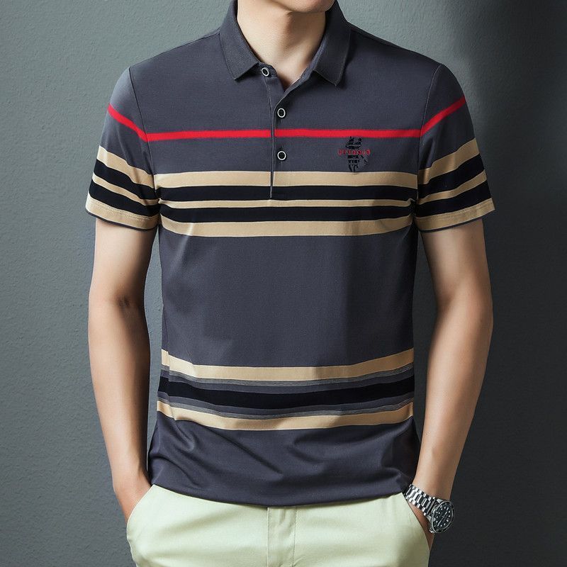 t-shirt lengan pendek pria katun spliced polo shirt kerah garis