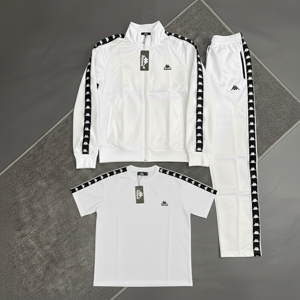 SET TSHIRT TRACKTOP TRACKPANT SETELAN KAOS JAKET CELANA PANJANG PRIA WANITA PUTIH BRANDED UNISEX