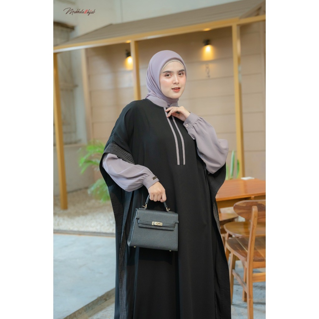 CUCI GUDANG Hayfa Abaya Gamis Dress Pakaian Syari Wanita Premium Jetblack Kekinian Fashion Muslim Um