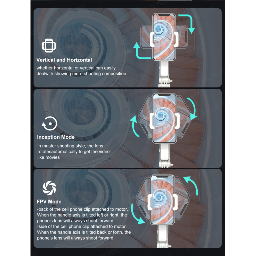 AXNEN A10 Handheld Gimbal Smartphone Stabilizer with Fill Light Extension Rod Remote Cellphone Selfi