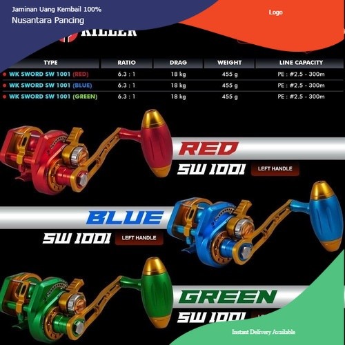 Water Killer SW Sword 1000 1001 Slow Jigging Reel Pancing Termurah Free Packing Jaminan Aman High Qu