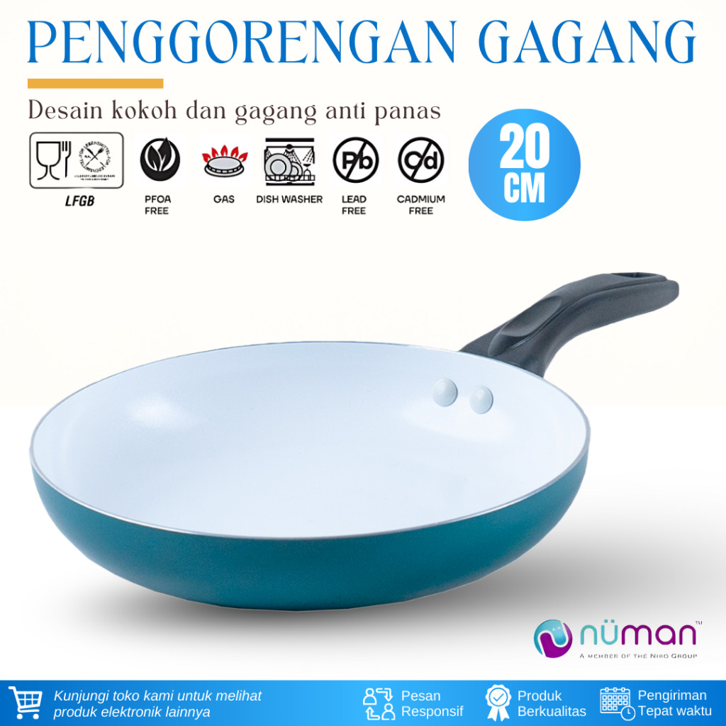 Numan Klassika Frypan Penggorengan 20 cm White Marble Coating Stick Frypan Penggorengan Anti Lengket
