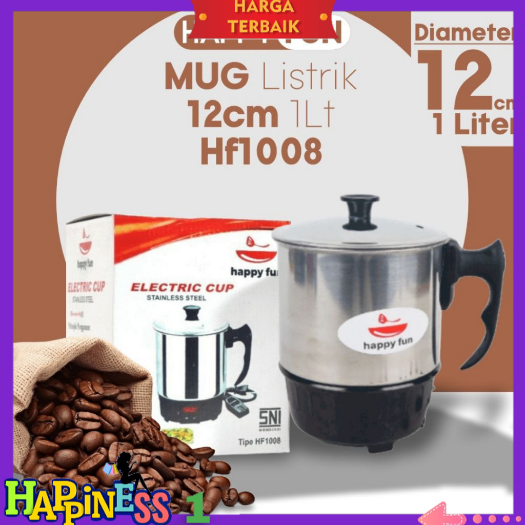 Mug Listrik / Mug Elektrik /Teko Listrik Stainless Steel Happy Fun -HAPPINESS
