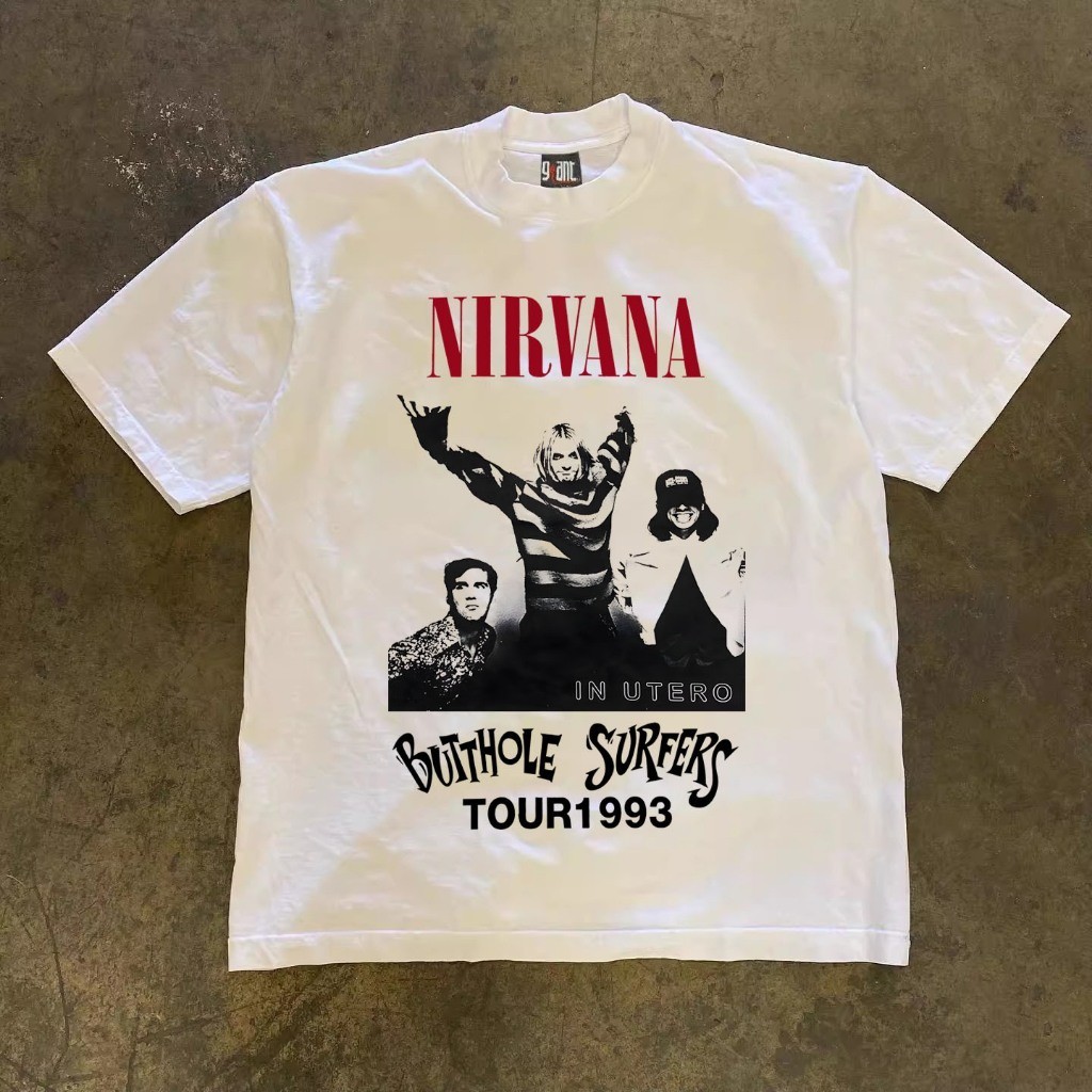 COD TeeFunk American retro Style T-shirt Oversize NIRVANA TOUR1993| Kaos Wanita Putih | Metallica Ka