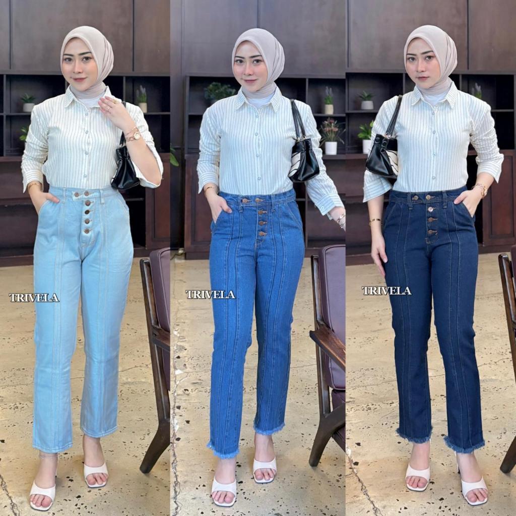TIFIITY - Celana Jeans Boyfriend Highwasit Kancing - Boyfriend Jeans 5 Button - Boyfriend Highwaist 