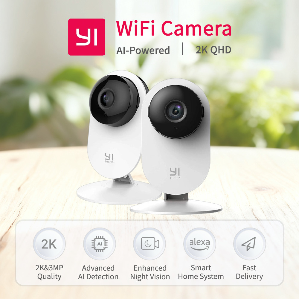 YI 2pcs Pro Camera Kit 2K 3MP, AI-Based Smart Home 2.4G Baby Cam Pet Video Record Surveillance Enhan