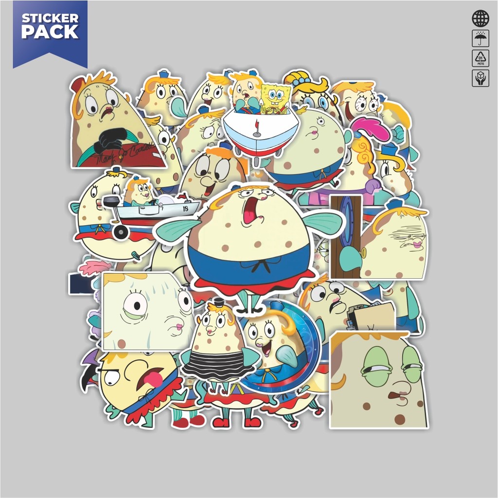 [100PCS]Stiker Pack Stiker Mrs Puff Cartoon Spongebob Version Aesthetic Vinyl Anti Air Dekorasi Stic