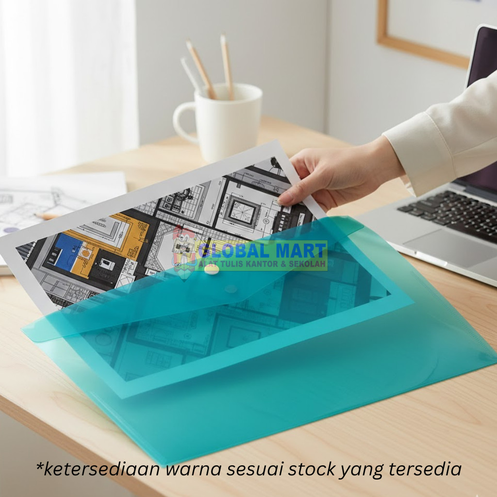 Map Plastik Kancing 1 ukuran A3 Transparan – Mix Color | Document Folder A3 Snap one Button