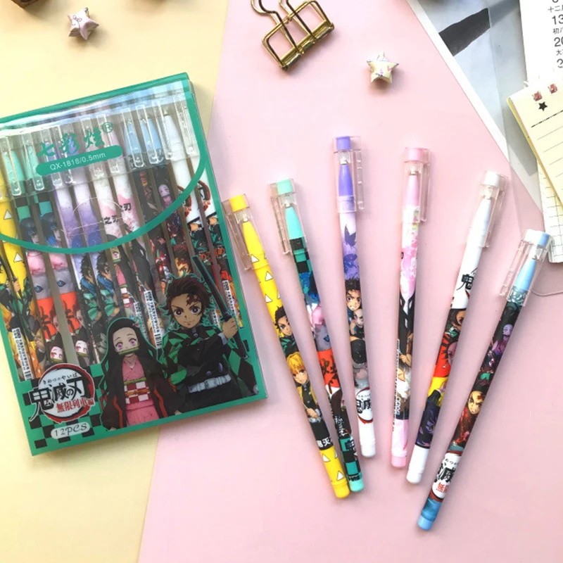 6Pcs/Set Demon Slayer Gel Pens Anime Cartoon Figure Kimetsu No Yaiba Kamado Tanjirou Nezuko Black In
