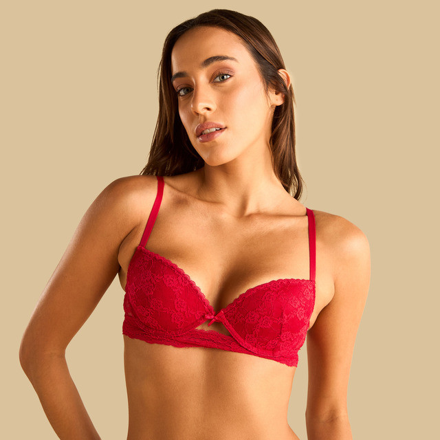 Max Fashions Dalaman Wanita Lace Wired Demi Bra - Red