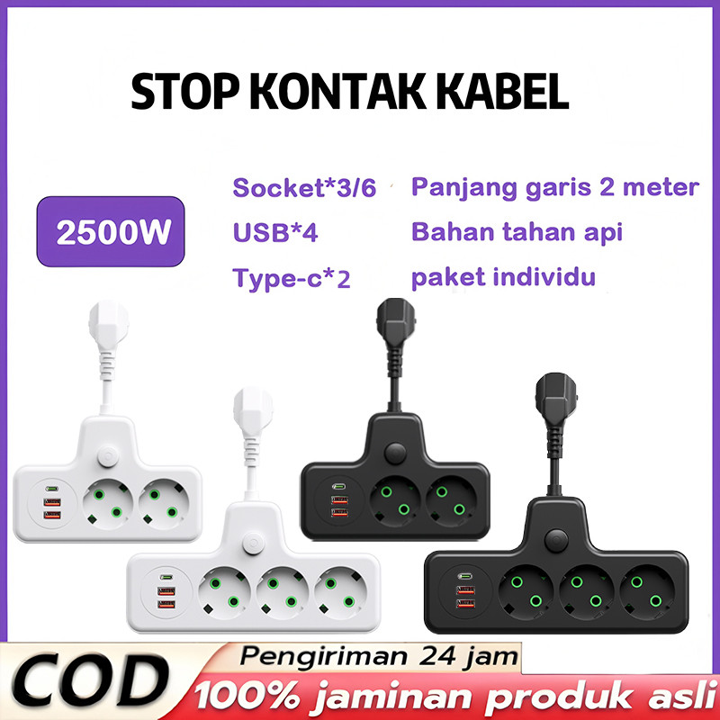 COD Type-c USB Stop kontak Multi Outlets Expander EU Plug Power Strip Home Office 2/3/4/5 Lubang  st