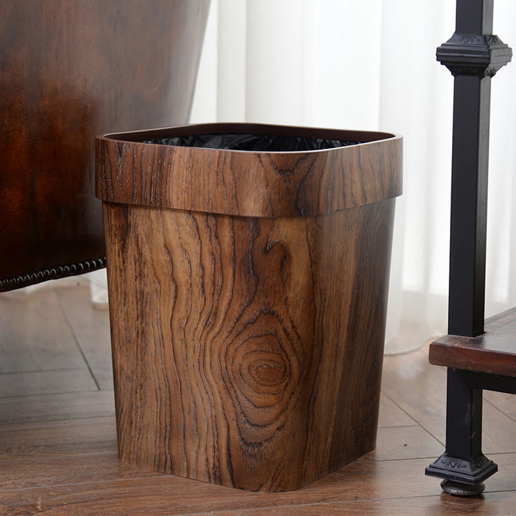 Wood Grain Retro Trash Can Home Kitchen Living Room Garbage Bin Office Toilet Paper Basket Bathroom 