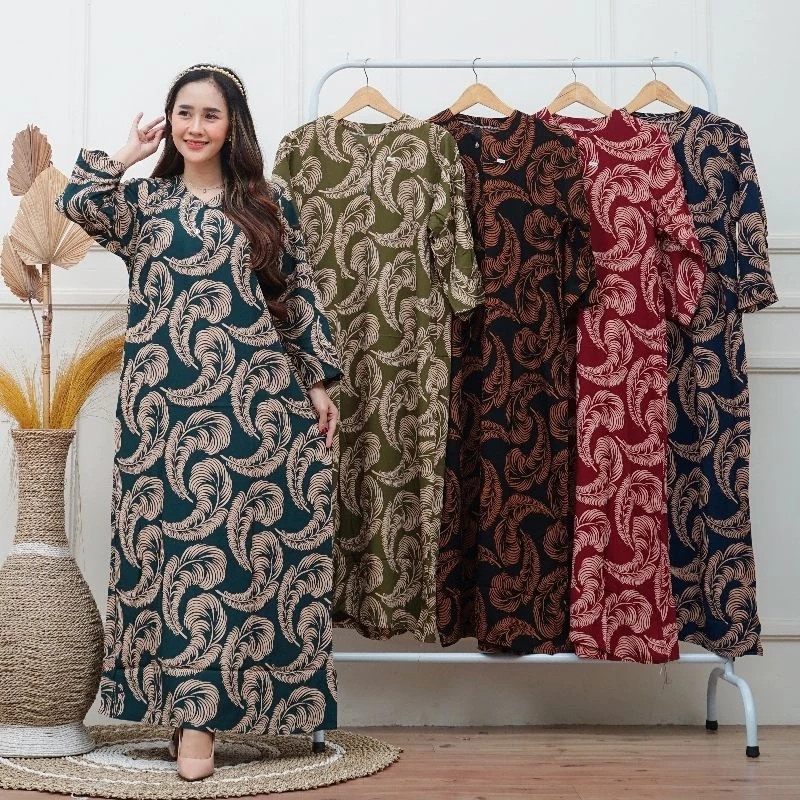 Longdress daster lengan panjang batik rayon kancing ibu hamil gamis baju wanita ibu menyusui