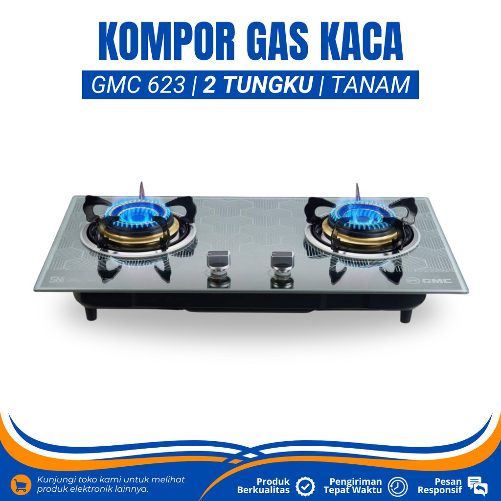 KOMPOR GAS 2 TUNGKU KACA GMC 623 KOMPOR GAS PANEL KACA TEMPERED GLASS KOMPOR GAS TANAM 2 TUNGKU