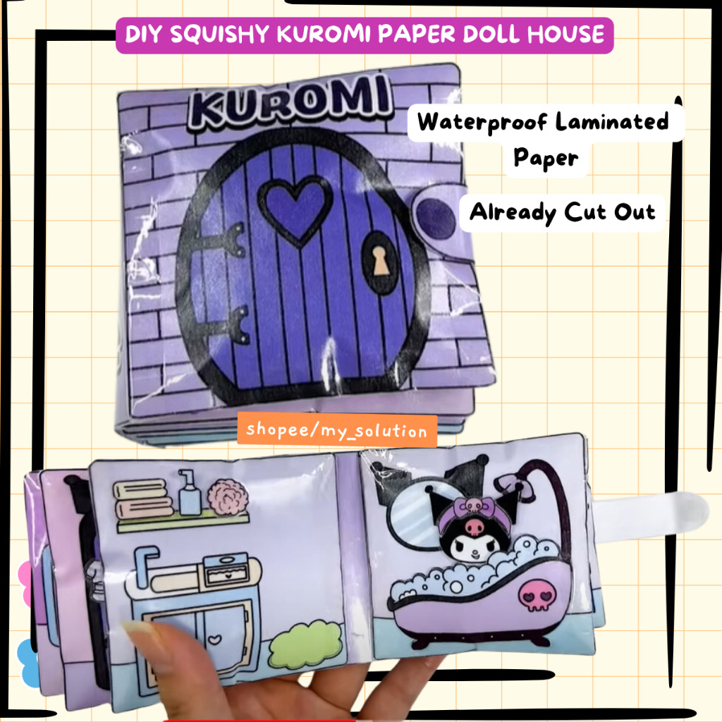 Laminasi Glossy Paper Doll House Kuromi Paper Doll Squishy Paper Doll House Book Kuromi DIY Art & Cr