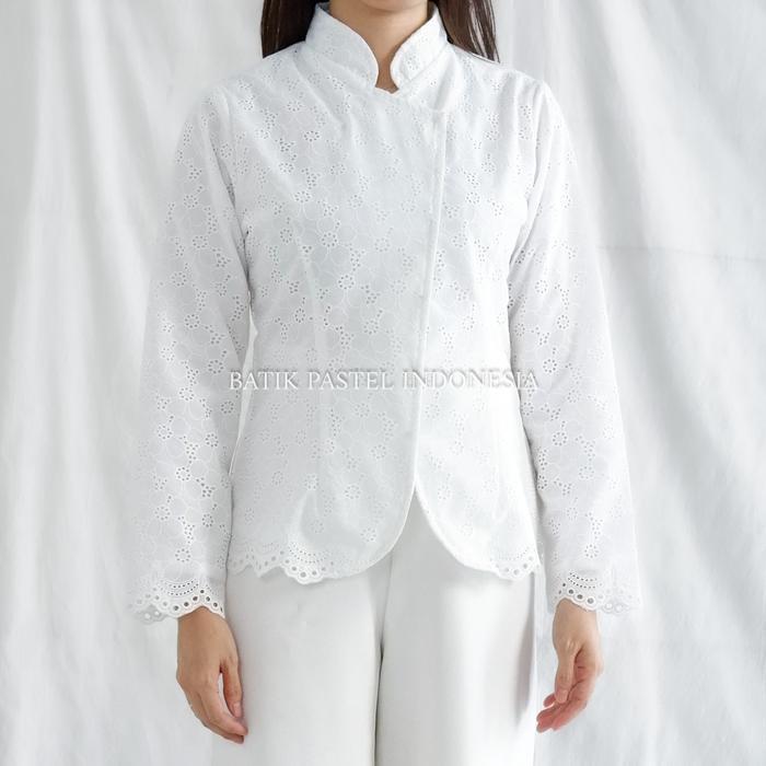 Collection New Kebaya Janggan Modern Atasan Katun Bordir - Batik Pastel - Putih PJG, XXL