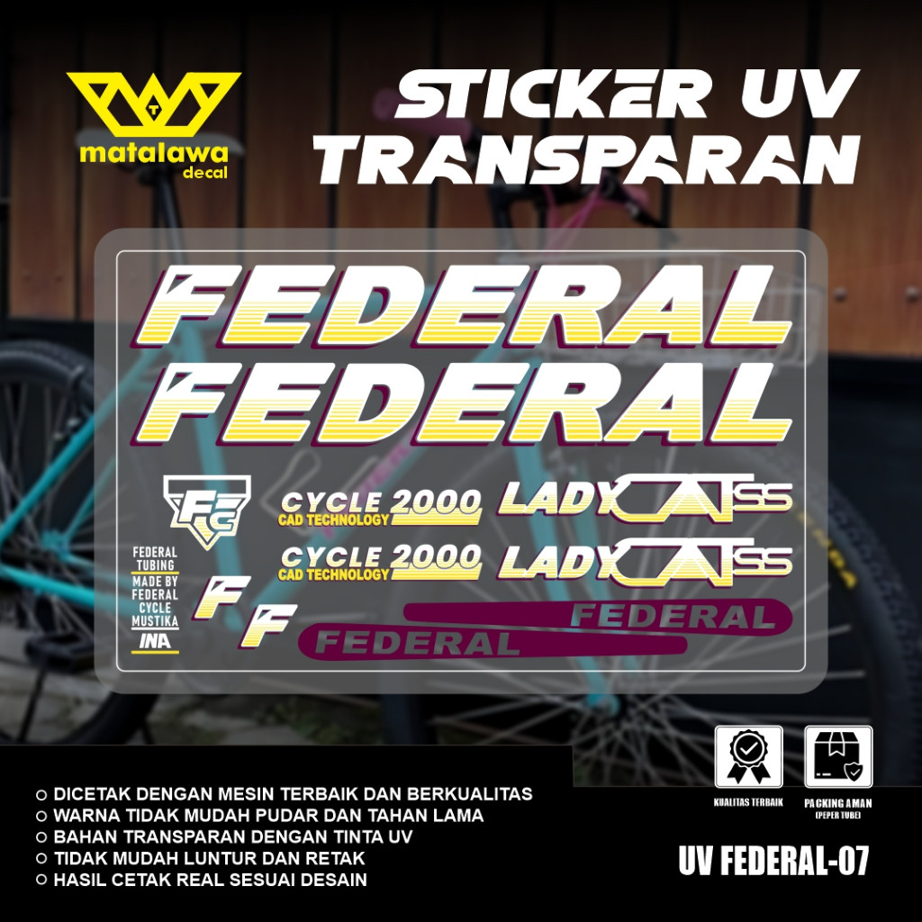 PREMIUM FEDERAL Stiker Decal FEDERAL UV TRANSPARAN LADY CATSS CYCLE 2000 Stiker Sepeda Kalcer SET 07