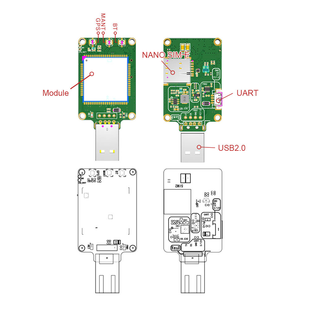 A7608SAH USB Dongle LTEFDD LTE B1B2B3B4B5B7B8 B20B28B38B40 LTE CAT1+Qualcomm chip suporrt Data Voice