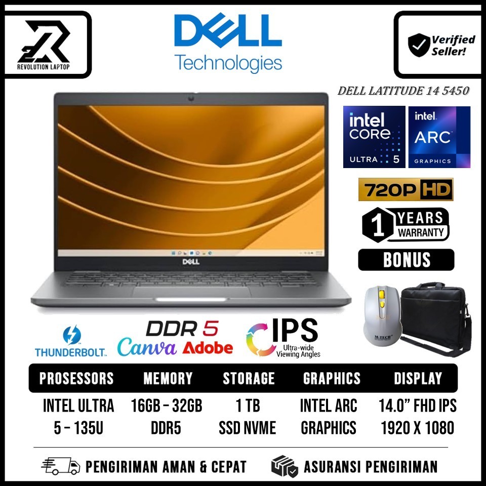 Laptop Dell Latitude 14 5450 Intel Ultra 5 135U Ram 32GB DDR5 FHD IPS 1TB SSD Windows 11