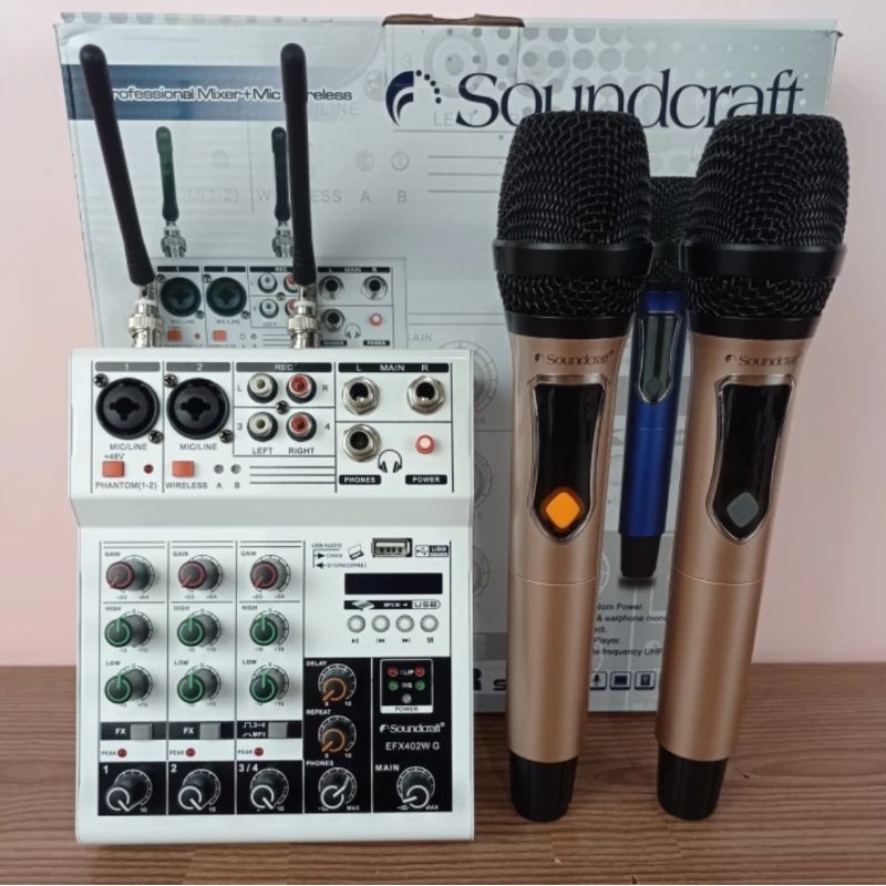 MIXER MINI/Mixer Audio Soundcraft EFX 402W GOLD 4CH + 2bh Mic Wireless USB-Bluetooth WARNA GLOD