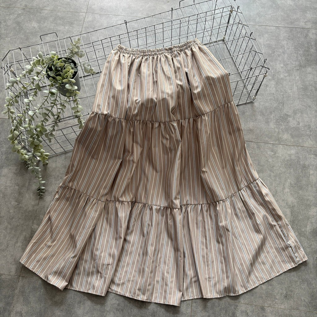 OLIVER Rok Salur Stripe Mayung  Highwaist Rok Salur Umpak Mayung Katun Poplin