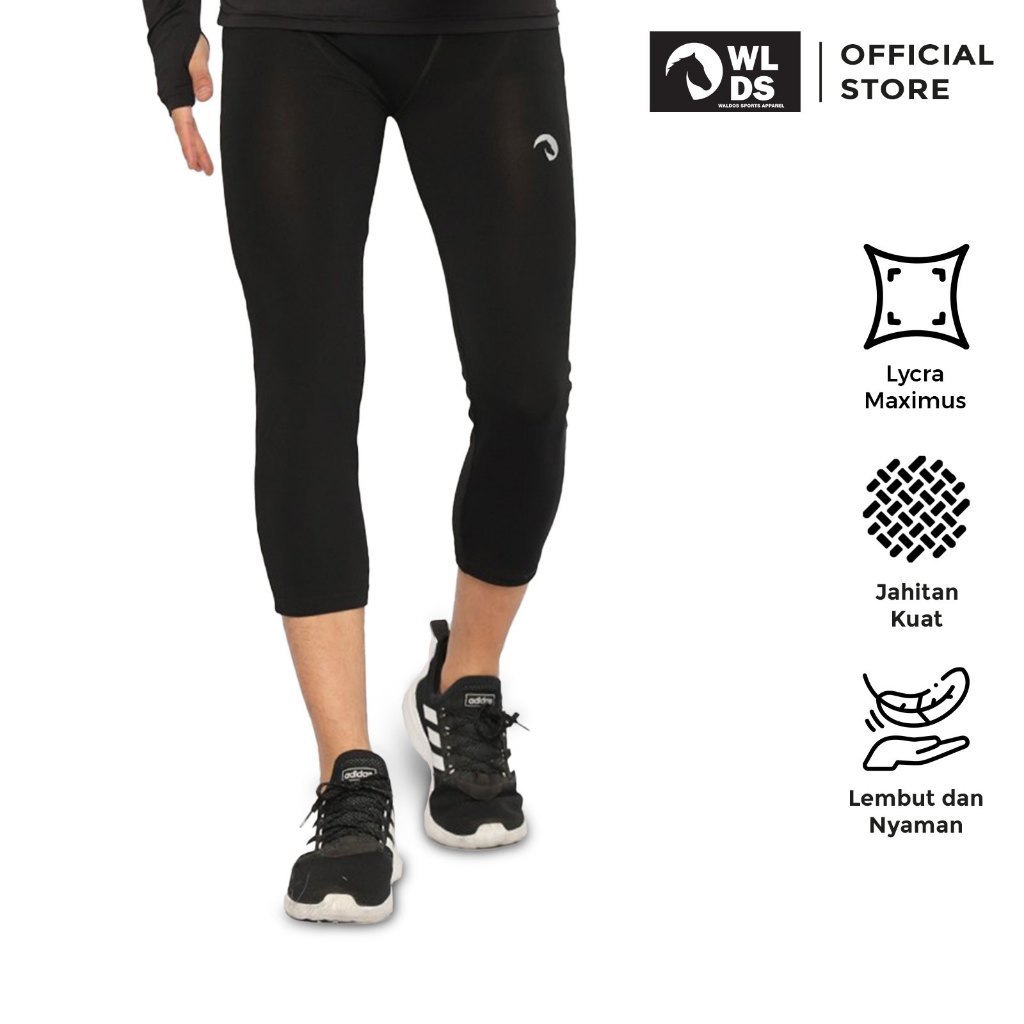 KLEPU.ID WLDS WALDOS Celana Legging Pria 3/4 dan 7/8 Compression Pants Lycra Maximus Hitam