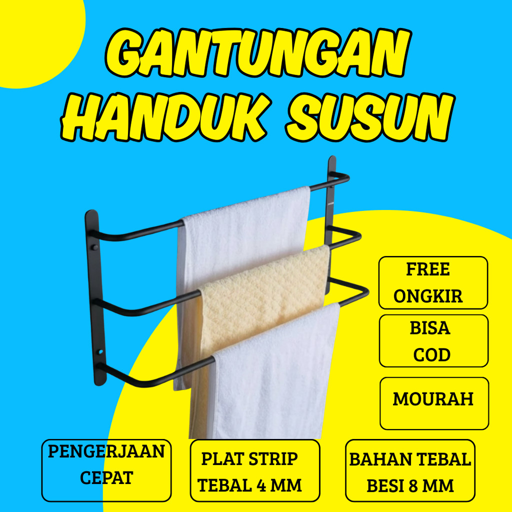 Gantungan handuk 3 susun / Rak handuk kamar mandi 3 susun / gantungan handuk tempel dinding