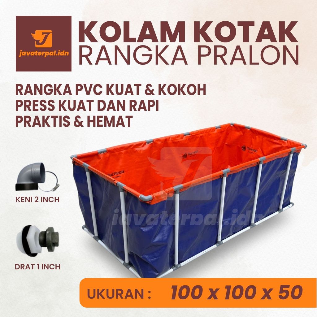 Kolam Terpal Kotak A20 Fullset Rangka Pralon Ukuran 100x100x50 Untuk Budidaya Ikan