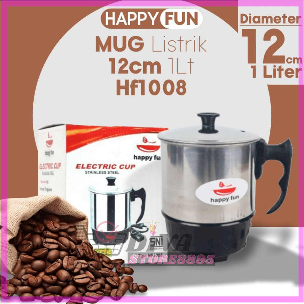 Mug Listrik / Mug Elektrik /Teko Listrik Stainless Steel Happy Fun -DIVASTORE