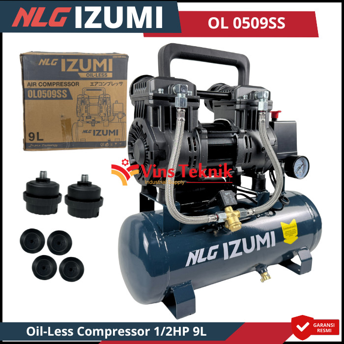 IZUMI OL0509SS Mesin Kompresor Angin Compressor Oilless 1/2HP 9Liter NLG IZUMI OL 0509 SS