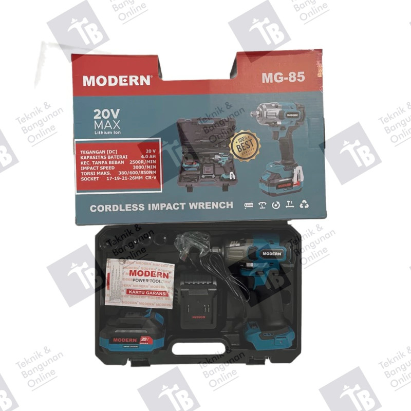 MODERN Impact Wrench CORDLESS MG-85 20V 850Nm Brushless / Mesin Bor Impact Impek Pembuka Buka Baut P